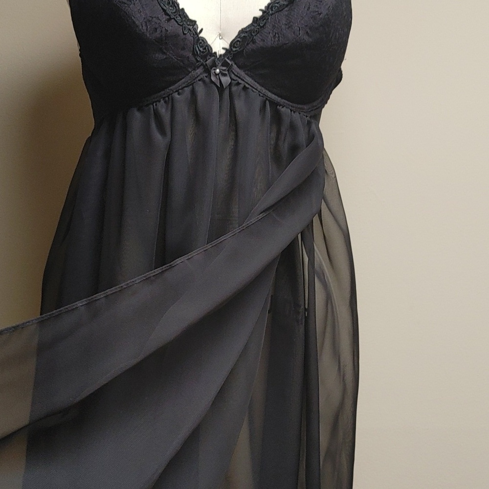 NWOT's Vintage Evening Dressing Gown w Black Sheer Push-Up Bra 36C - Picture 15 of 15